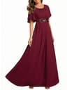 Ever-Pretty Classic Round Neck Pleated Chiffon Applique Floor-Length A-Line Gown