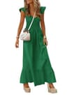 PRETTYGARDEN Women's Smocked V-Neck Cap Sleeve Maxi Sundress with Pockets
