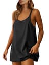 ANRABESS Women's V-Neck Athletic Mini Romper Dress with Patch Pockets in Black