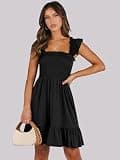 ANRABESS Casual Sleeveless Square Neck Sundress with Smocked Ruffle Back