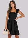 ANRABESS Casual Sleeveless Square Neck Sundress with Smocked Ruffle Back