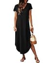 RUMIA Women's V-Neck Cap Sleeve Casual Flowy Maxi Sundress with Side Pockets