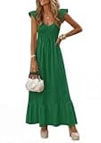 PRETTYGARDEN Women's Smocked V-Neck Cap Sleeve Maxi Sundress with Pockets