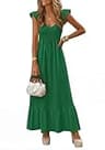 PRETTYGARDEN Women's Smocked V-Neck Cap Sleeve Maxi Sundress with Pockets