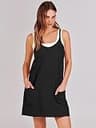 ANRABESS Women's V-Neck Athletic Mini Romper Dress with Patch Pockets in Black