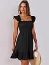 ANRABESS Casual Sleeveless Square Neck Sundress with Smocked Ruffle Back