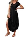 RUMIA Women's V-Neck Cap Sleeve Casual Flowy Maxi Sundress with Side Pockets