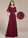 Ever-Pretty Classic Round Neck Pleated Chiffon Applique Floor-Length A-Line Gown