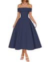 ZESICA Women's Off-Shoulder Short Sleeve Swing A-Line Cocktail Midi Dress