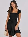 ANRABESS Casual Sleeveless Square Neck Sundress with Smocked Ruffle Back
