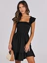 ANRABESS Casual Sleeveless Square Neck Sundress with Smocked Ruffle Back