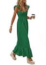 PRETTYGARDEN Women's Smocked V-Neck Cap Sleeve Maxi Sundress with Pockets