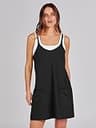 ANRABESS Women's V-Neck Athletic Mini Romper Dress with Patch Pockets in Black