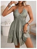 SOLY HUX Halter Backless A-Line Mini Sundress with Flowy Ruffle Hemline