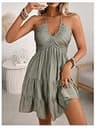 SOLY HUX Halter Backless A-Line Mini Sundress with Flowy Ruffle Hemline