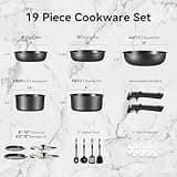 Carote 19-Piece Nonstick Cookware Set with Detachable Handles and Storage Lids