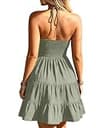 SOLY HUX Halter Backless A-Line Mini Sundress with Flowy Ruffle Hemline