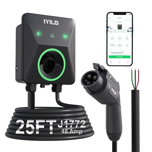 IYILO 48A Hardwired Smart Level 2 EV Charger with Dual Temp Sensors & 25ft Cable