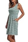WIHOLL Women's Sleeveless Scoop Neck A-Line Floral Spring Break Sundress with Pockets