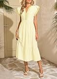 Dokotoo Women's V-Neck Ruffle Cap Sleeve Empire Waist Striped Midi Vacation Dress