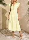 Dokotoo Women's V-Neck Ruffle Cap Sleeve Empire Waist Striped Midi Vacation Dress