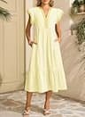 Dokotoo Women's V-Neck Ruffle Cap Sleeve Empire Waist Striped Midi Vacation Dress