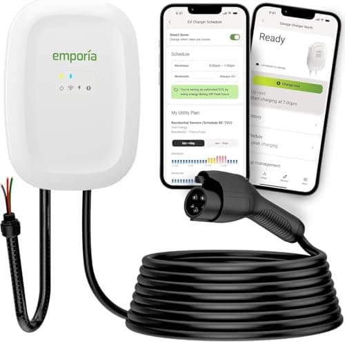 Emporia 48A Hardwired Smart Home Level 2 EV Charger with 25ft J1772 Charging Cable