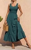 PRETTYGARDEN Bohemian Sleeveless Smocked Ruffle Tiered Summer Maxi Sundress