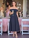 ZESICA Women's Off-Shoulder Short Sleeve Swing A-Line Cocktail Midi Dress