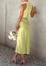 PRETTYGARDEN Elegant Sleeveless Mock Neck Satin Cocktail Party Maxi Dress