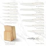 CAROTE 15-Piece Ceramic-Coated Knife Block Set with Built-In Sharpener