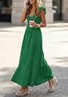 PRETTYGARDEN Women's Smocked V-Neck Cap Sleeve Maxi Sundress with Pockets