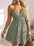 SOLY HUX Halter Backless A-Line Mini Sundress with Flowy Ruffle Hemline