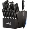 Amorston 21-Piece Kitchen Knife Set with Black Block and Built-In Sharpener