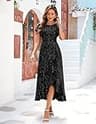 BeryLove Women's Sequin Flutter Short Sleeve Formal Cocktail Evening Gown