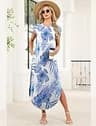 WIHOLL Women's Flowy Tropical Hawaiian Resort Wear Maxi Swimsuit Cover Up Dress