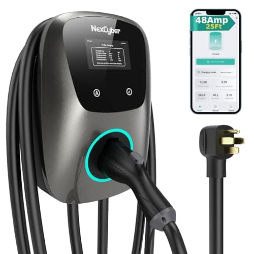 NexCyber 48A NEMA 14-50 Plug-in Level 2 EV Charger with Touchscreen & 25ft Cable