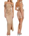 Popilush Built-in Shapewear Off-Shoulder Formal Evening Party Maxi Dress