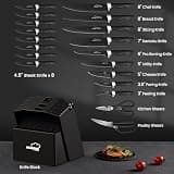 Amorston 21-Piece Kitchen Knife Set with Black Block and Built-In Sharpener
