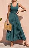 PRETTYGARDEN Bohemian Sleeveless Smocked Ruffle Tiered Summer Maxi Sundress
