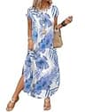 WIHOLL Women's Flowy Tropical Hawaiian Resort Wear Maxi Swimsuit Cover Up Dress