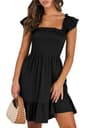 ANRABESS Casual Sleeveless Square Neck Sundress with Smocked Ruffle Back