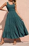 PRETTYGARDEN Bohemian Sleeveless Smocked Ruffle Tiered Summer Maxi Sundress