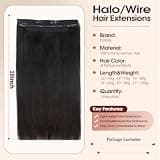 FUINAL 18-Inch Natural Black Remy Human Hair Halo Extension Adjustable Sizing