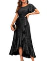 BeryLove Women's Sequin Flutter Short Sleeve Formal Cocktail Evening Gown