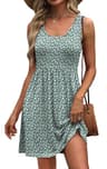 WIHOLL Women's Sleeveless Scoop Neck A-Line Floral Spring Break Sundress with Pockets