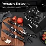 Amorston 21-Piece Kitchen Knife Set with Black Block and Built-In Sharpener