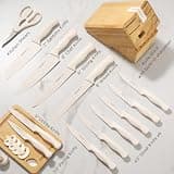 Astercook 15-Piece German Stainless Steel Kitchen Knife Set in Cream-White Block