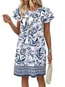 OFEEFAN Women's Boho Floral A-Line Summer Vacation Sundress with Functional Pockets