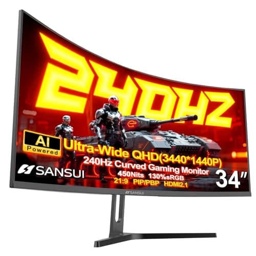 SANSUI 34-Inch 240Hz UWQHD 1500R Curved VA Gaming Monitor with HDR400